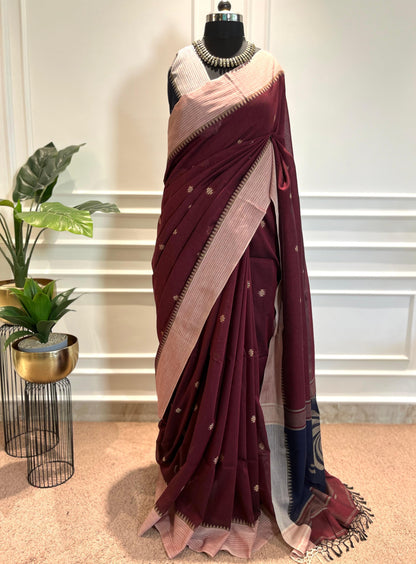 Cotton Saree | Alpona | Maroon