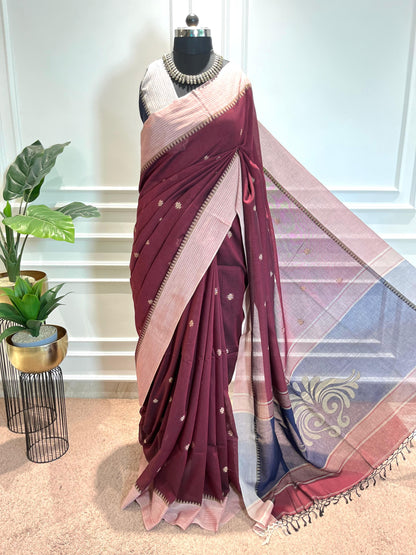 Cotton Saree | Alpona | Maroon