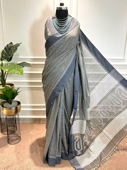 Cotton Saree | Boondein | Grey