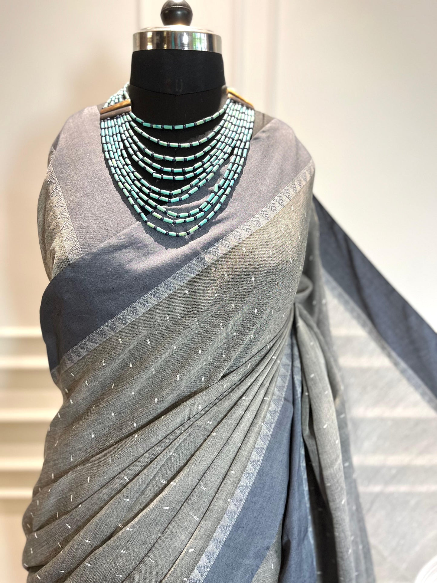 Cotton Saree | Boondein | Grey