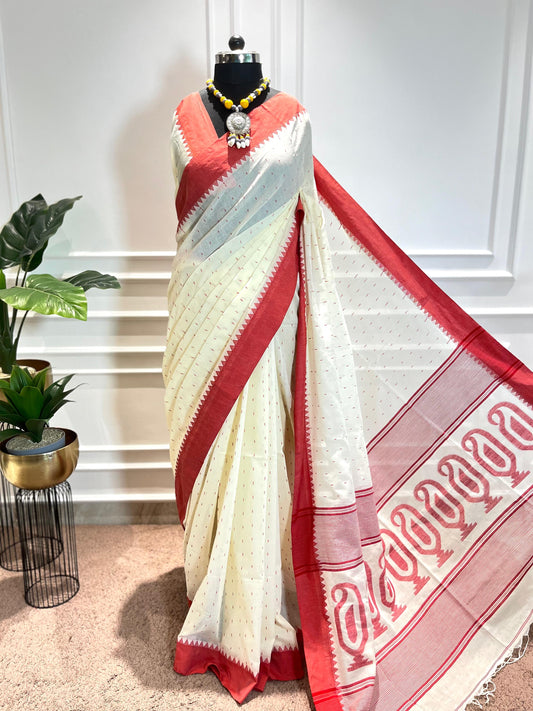 Cotton Saree | Boondein | White