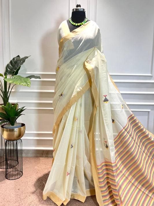 Cotton Saree | Machli | Creme