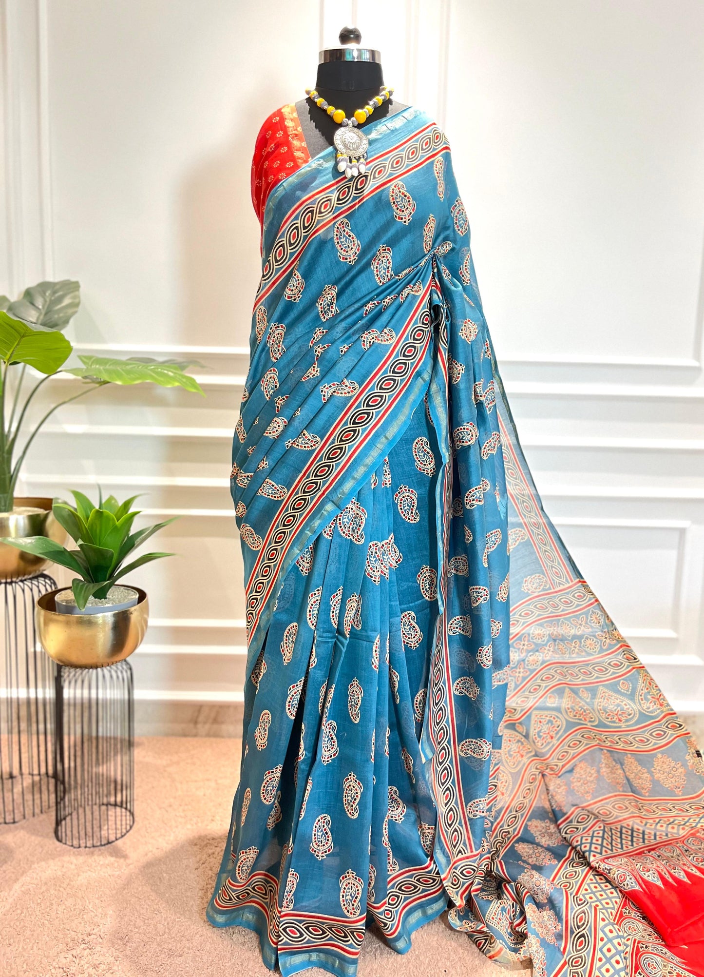 Chanderi Silk Saree | Gulnaar | Blue Paisley