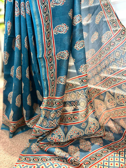 Chanderi Silk Saree | Gulnaar | Blue Paisley