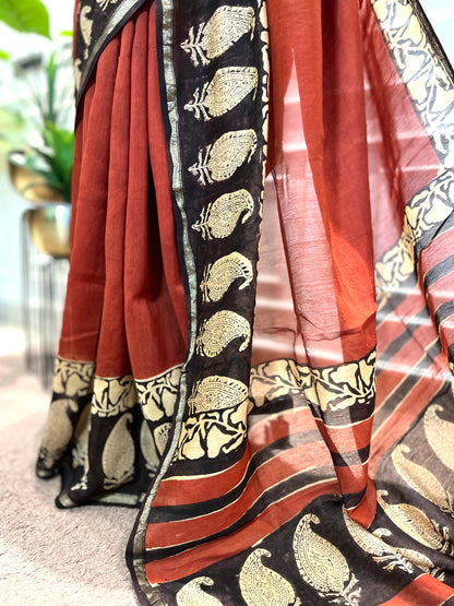 Chanderi Silk Saree | Gulnaar | Maroon paisley