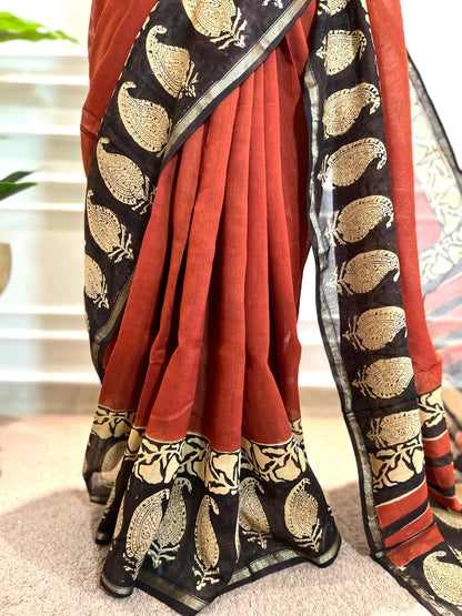 Chanderi Silk Saree | Gulnaar | Maroon paisley