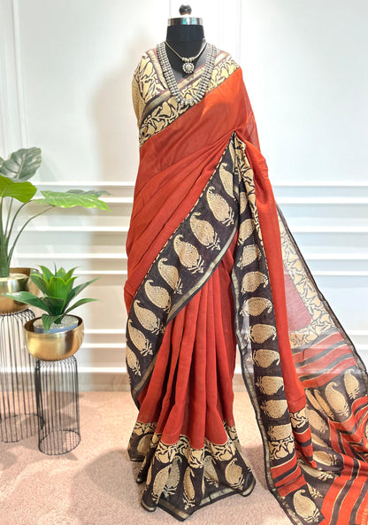 Chanderi Silk Saree | Gulnaar | Maroon paisley