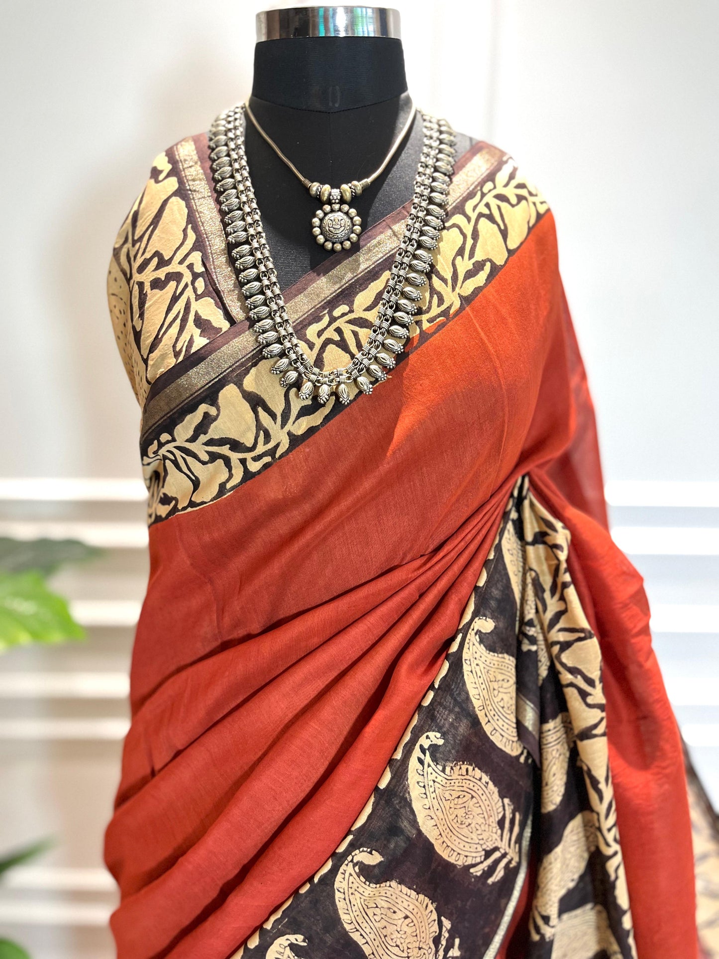 Chanderi Silk Saree | Gulnaar | Maroon paisley