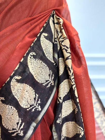 Chanderi Silk Saree | Gulnaar | Maroon paisley