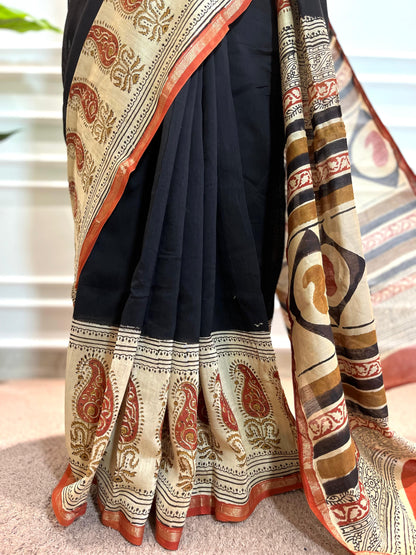 Chanderi Silk Saree | Gulnaar | Black paisley