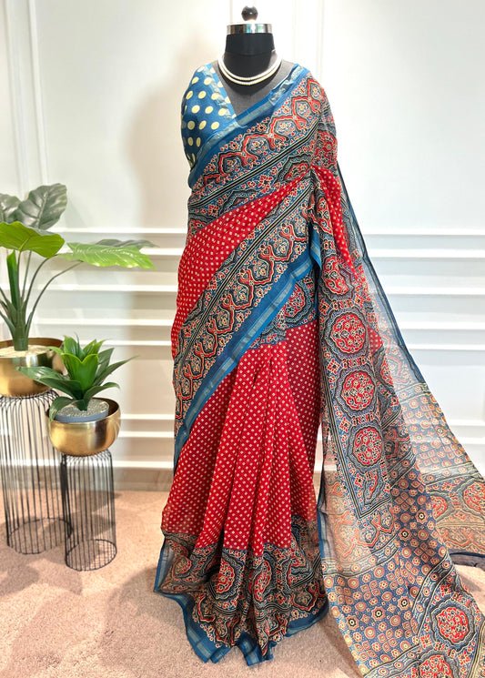 Chanderi Silk Saree | Gulnaar | Red