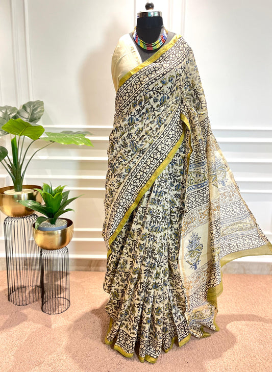 Chanderi Silk Saree | Gulnaar | Green jaal