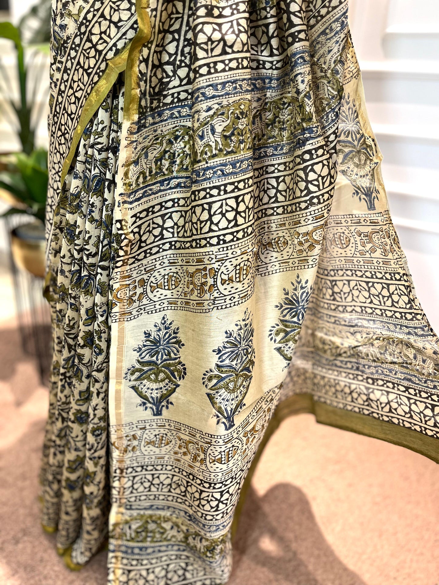 Chanderi Silk Saree | Gulnaar | Green jaal