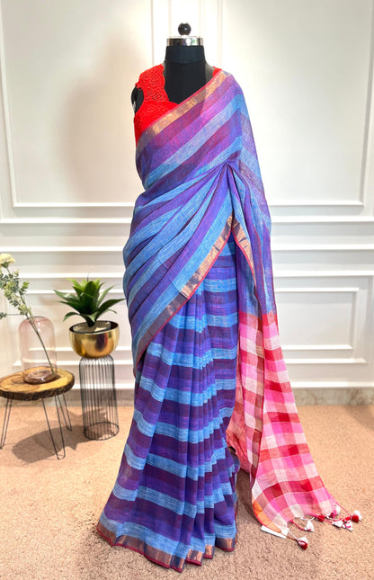 Linen Saree | Pixie Stripes | Blue