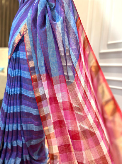 Linen Saree | Pixie Stripes | Blue