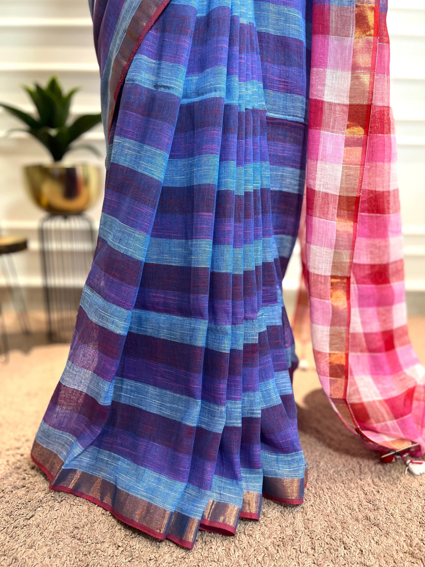 Linen Saree | Pixie Stripes | Blue