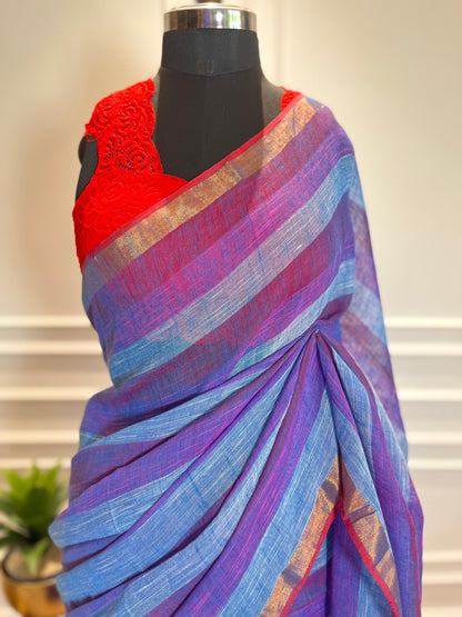 Linen Saree | Pixie Stripes | Blue