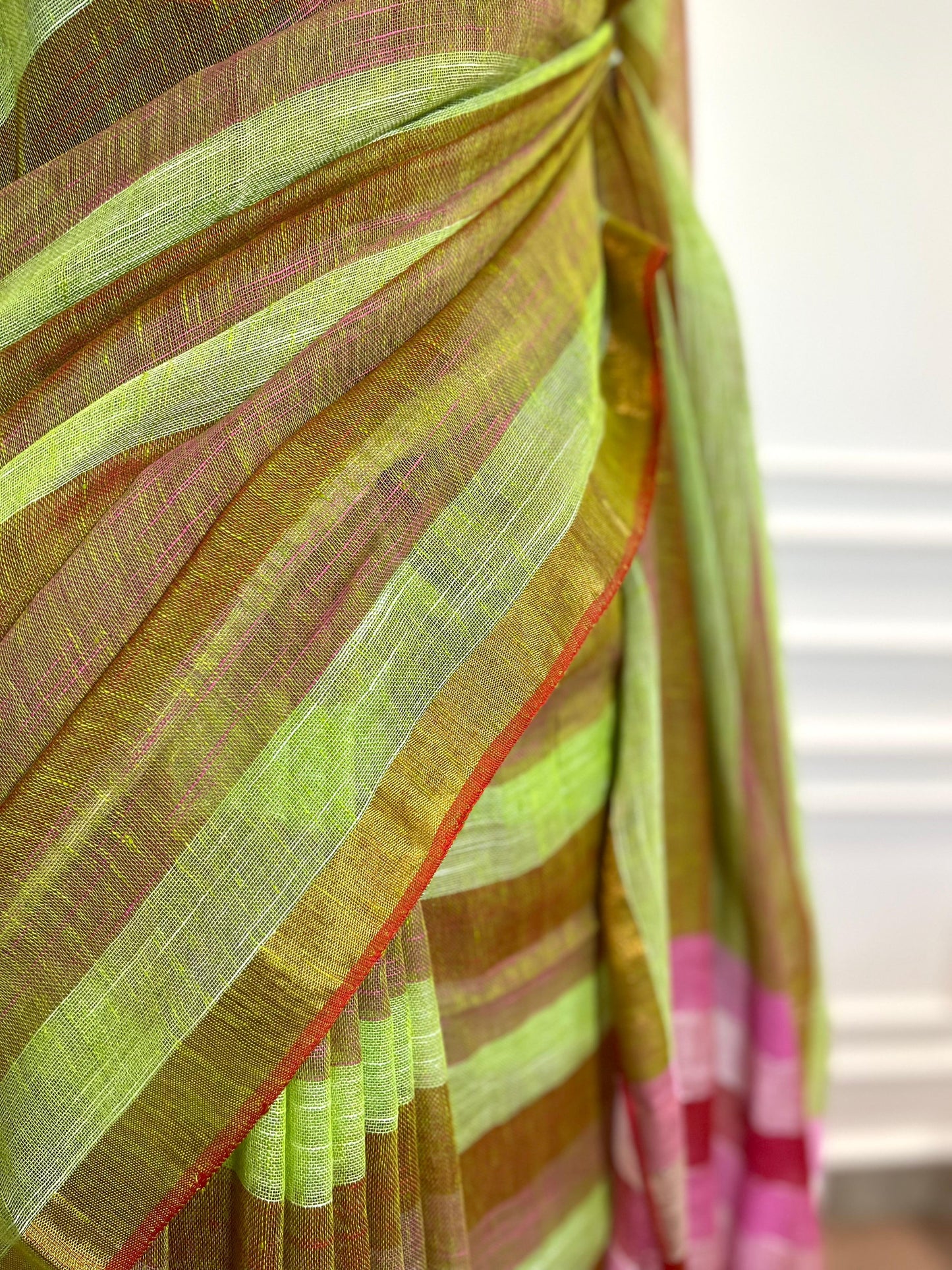 Linen Saree | Pixie Stripes | Green