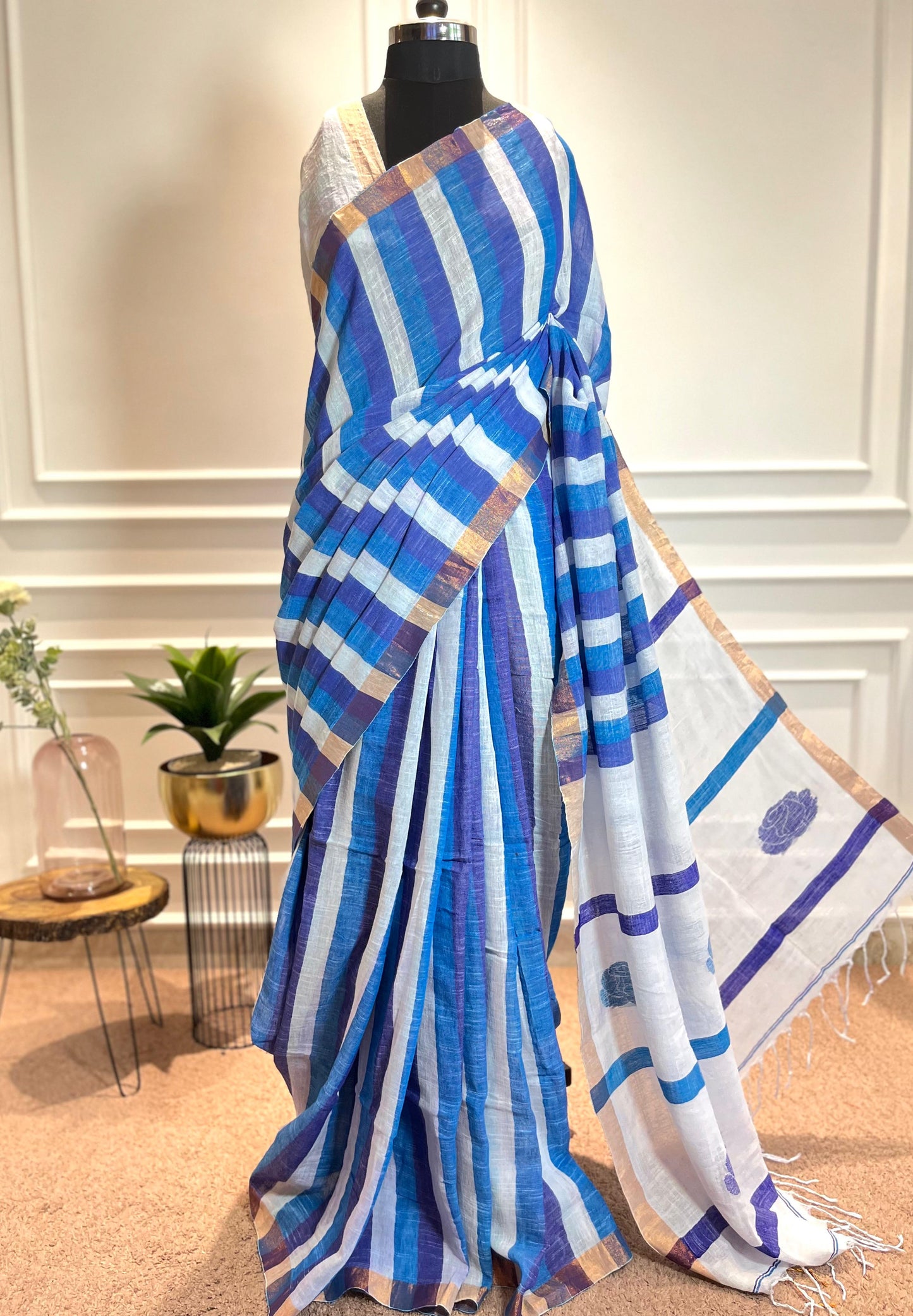 Linen Saree | Gulaab | Blue