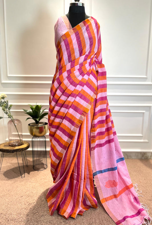 Linen Saree | Gulaab | Pink