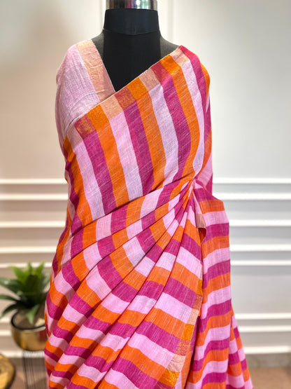 Linen Saree | Gulaab | Pink