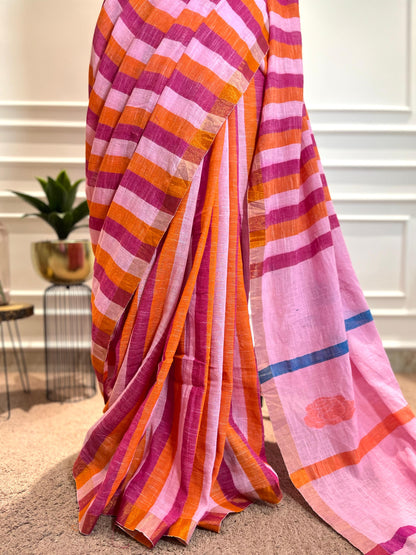 Linen Saree | Gulaab | Pink