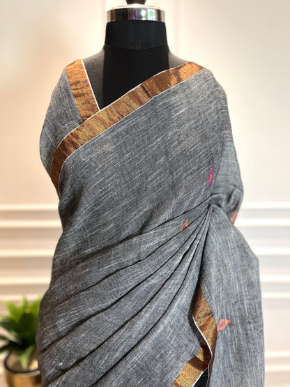 Linen Saree | Barfi | Grey