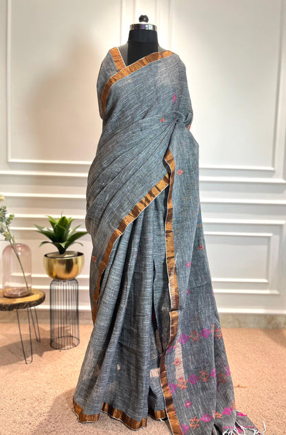 Linen Saree | Barfi | Grey