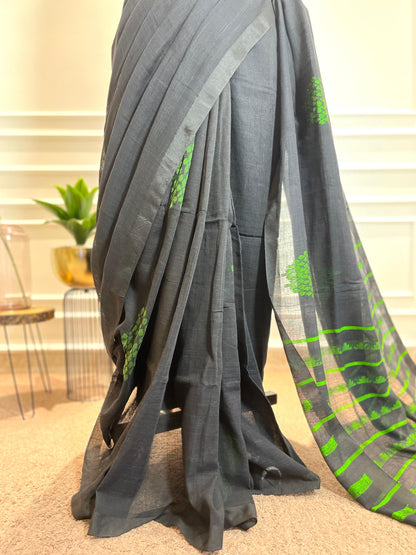 Linen Saree | Guldasta| Black