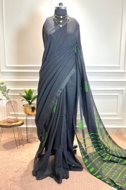 Linen Saree | Guldasta| Black