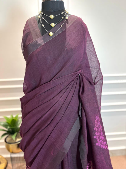 Linen Saree | Guldasta | Magenta