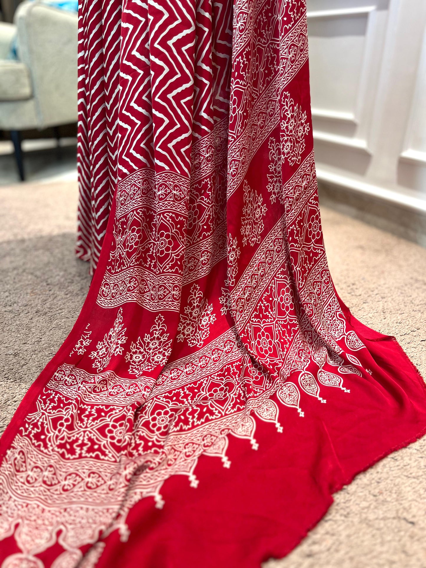 Modal Silk Saree | Leheriya | Red