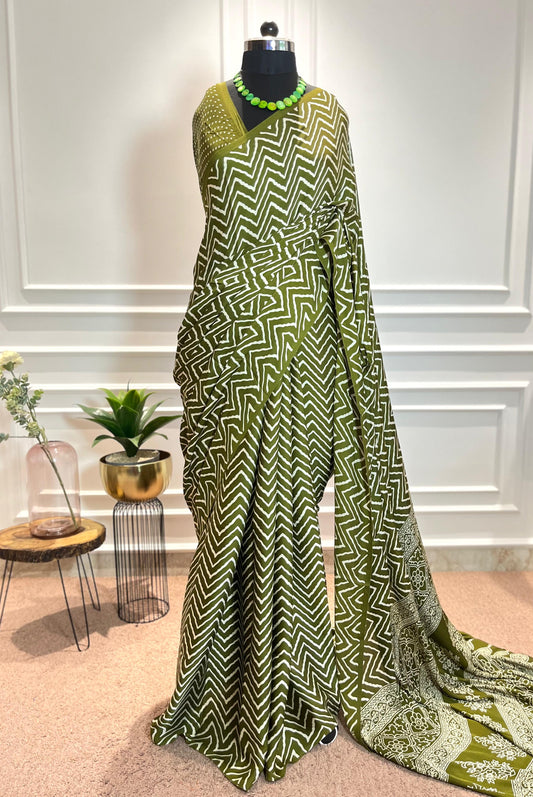 Modal Silk Saree | Leheriya | Green