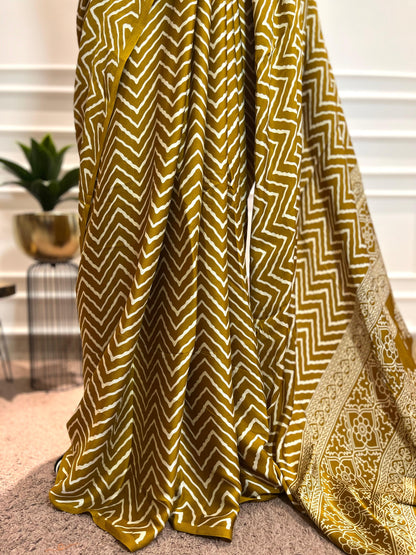 Modal Silk Saree | Leheriya | Yellow