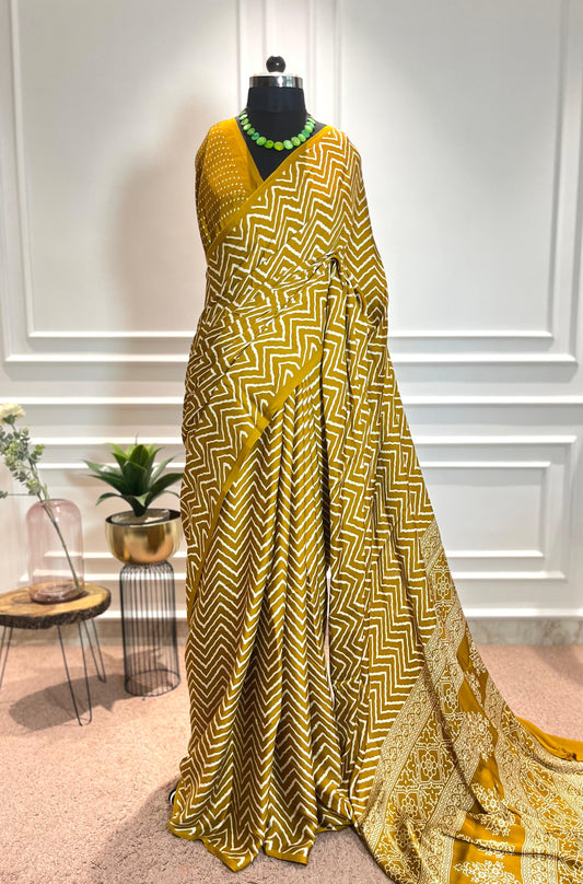 Modal Silk Saree | Leheriya | Yellow