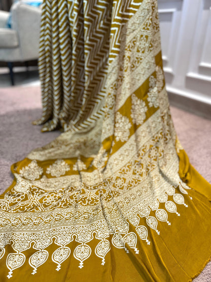 Modal Silk Saree | Leheriya | Yellow