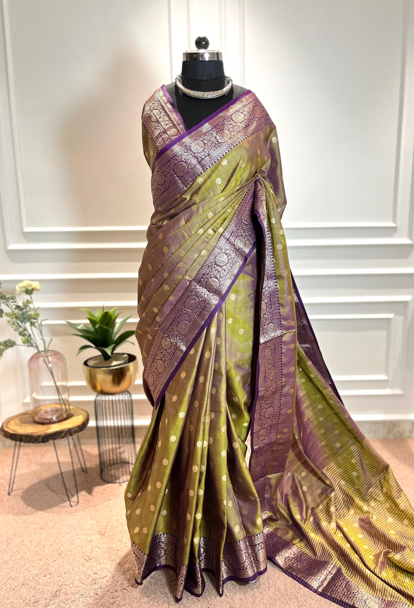 Party Wear Saree | Shagun | Green & Purple