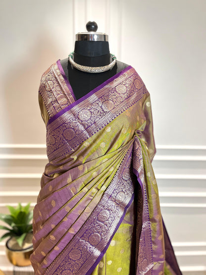 Party Wear Saree | Shagun | Green & Purple