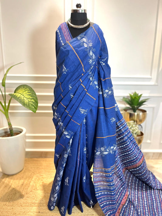 Neelvarn | Kantha Stitch Saree