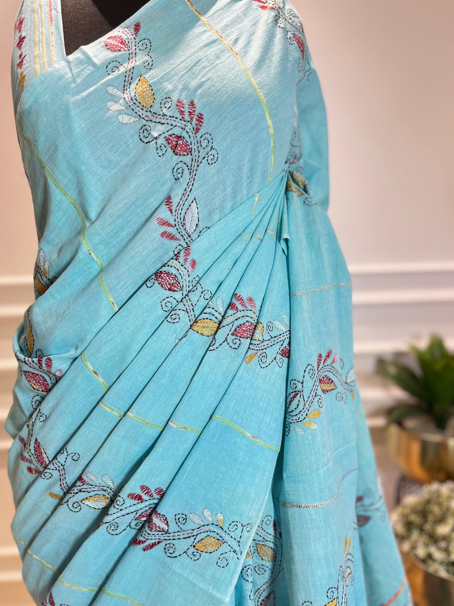 Aasmani | Kantha Stitch Saree