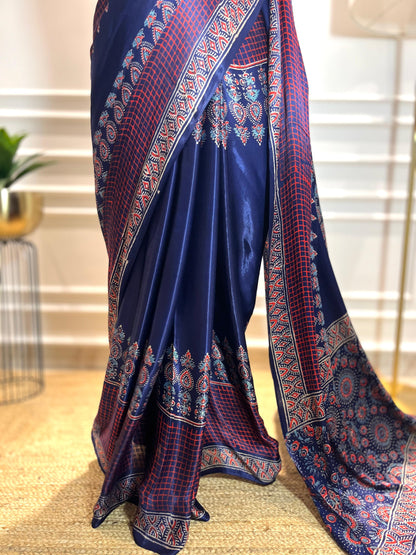 Checkered Blue | Modal Silk Saree