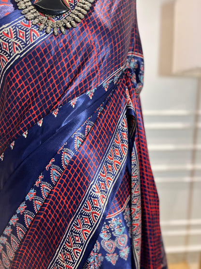 Checkered Blue | Modal Silk Saree