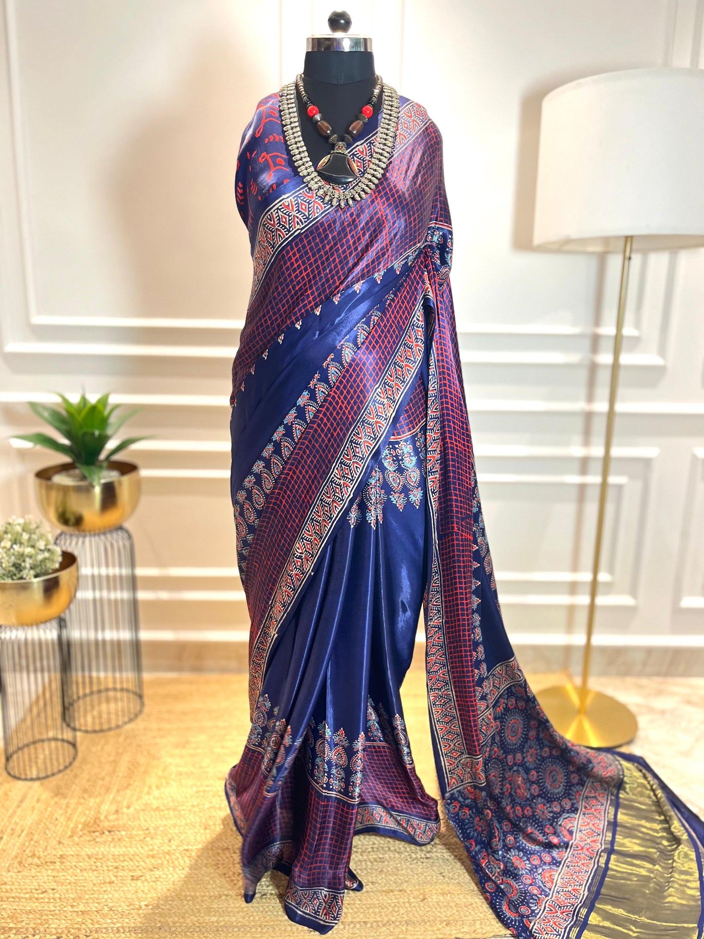 Checkered Blue | Modal Silk Saree