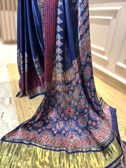 Checkered Blue | Modal Silk Saree