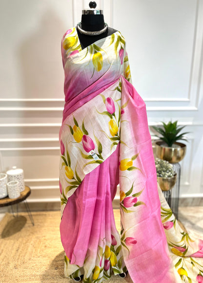 Tulip Fields | Handpainted Silk Saree