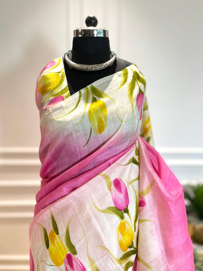 Tulip Fields | Handpainted Silk Saree