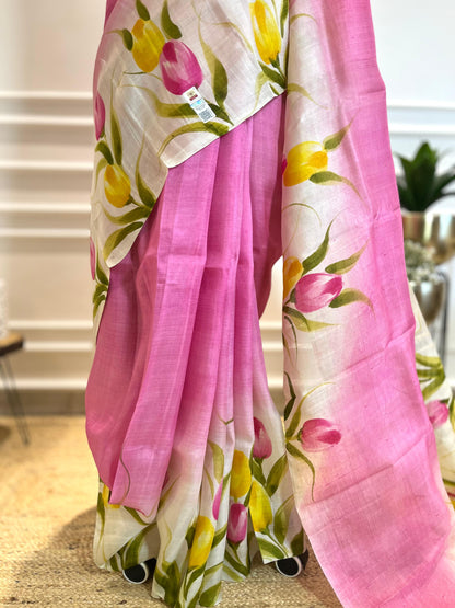 Tulip Fields | Handpainted Silk Saree