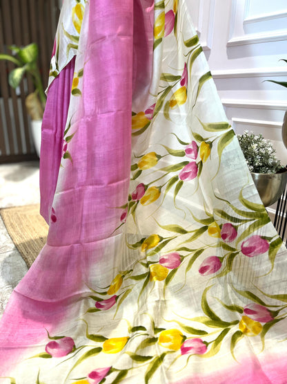 Tulip Fields | Handpainted Silk Saree