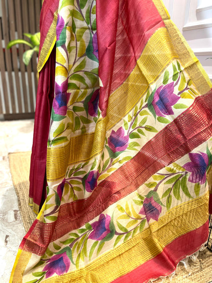 Passion Petals | Handpainted Silk Saree