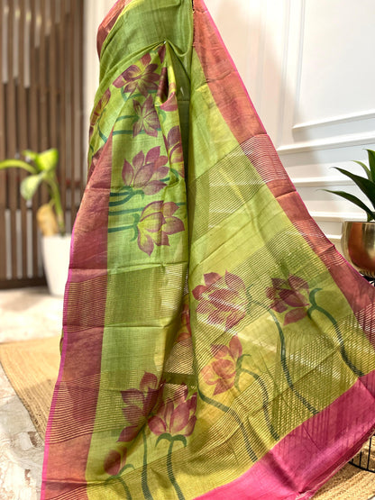 Lotus Love | Handpainted Silk Saree